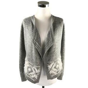 Blush & Bloom L Gray White Nordic Cardigan Sweater